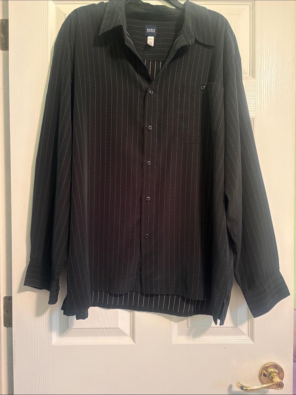 Classic Black Pinstripe Men's Button-Up Shirt